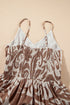 Khaki Floral Shirred High Waist Spaghetti Straps Maxi Dress